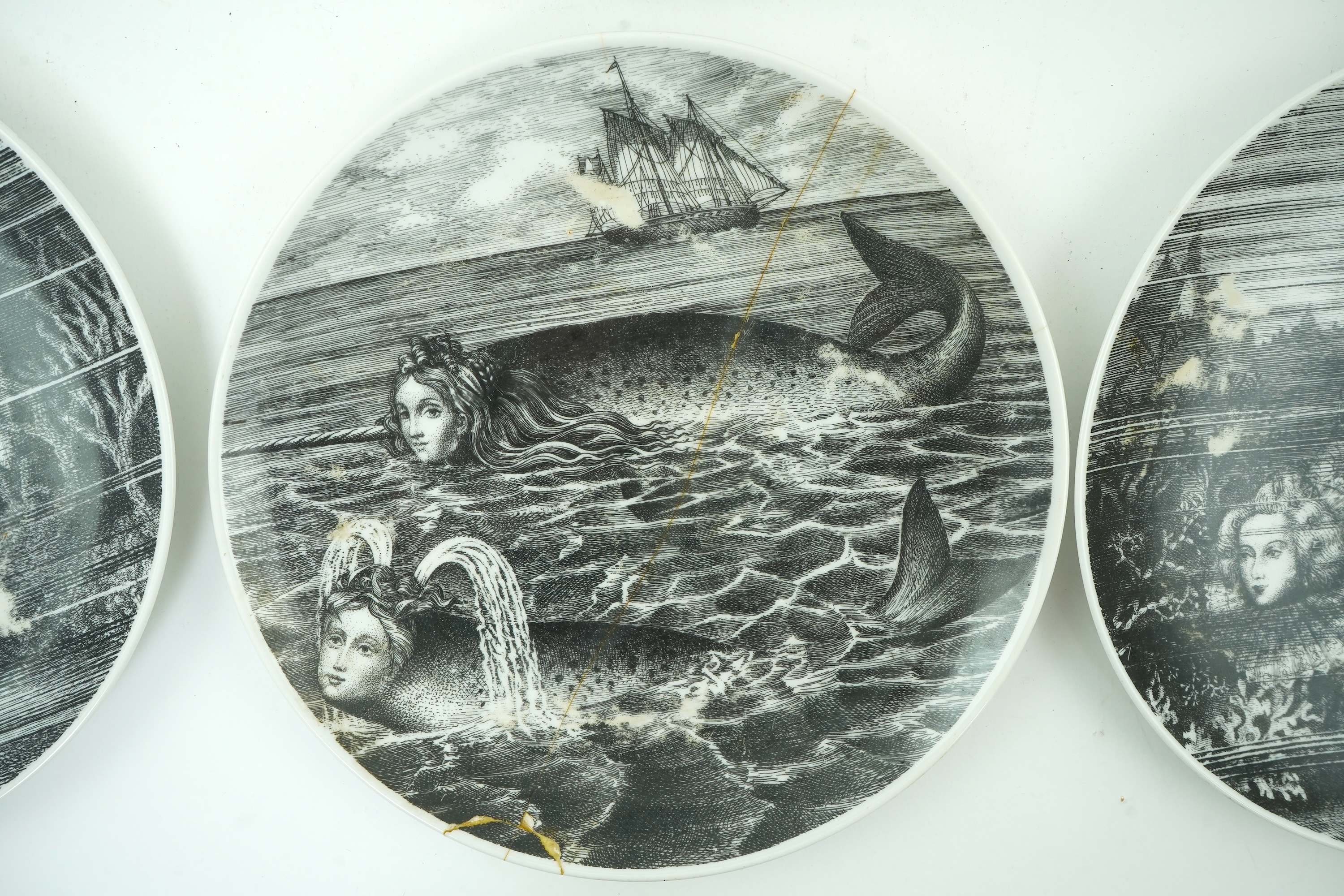 Piero Fornasetti (Italian, 1913-1988): Six ‘Sirene’ plates